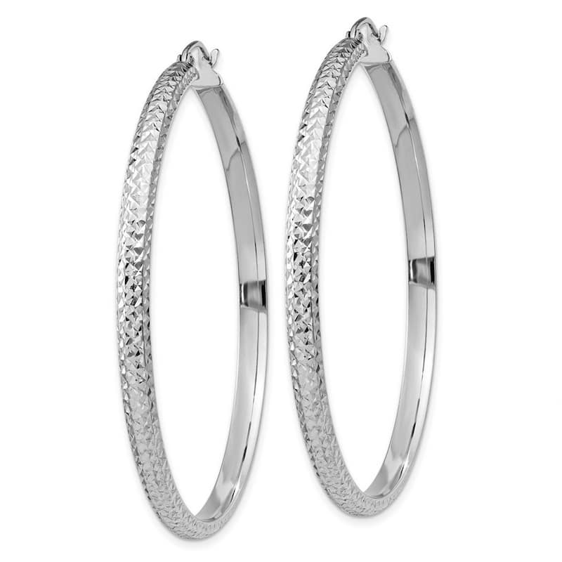 Curata 14k White Gold Sparkle Cut 3.5x52mm Hoop Earrings - 52mm long 3.5mm Thick