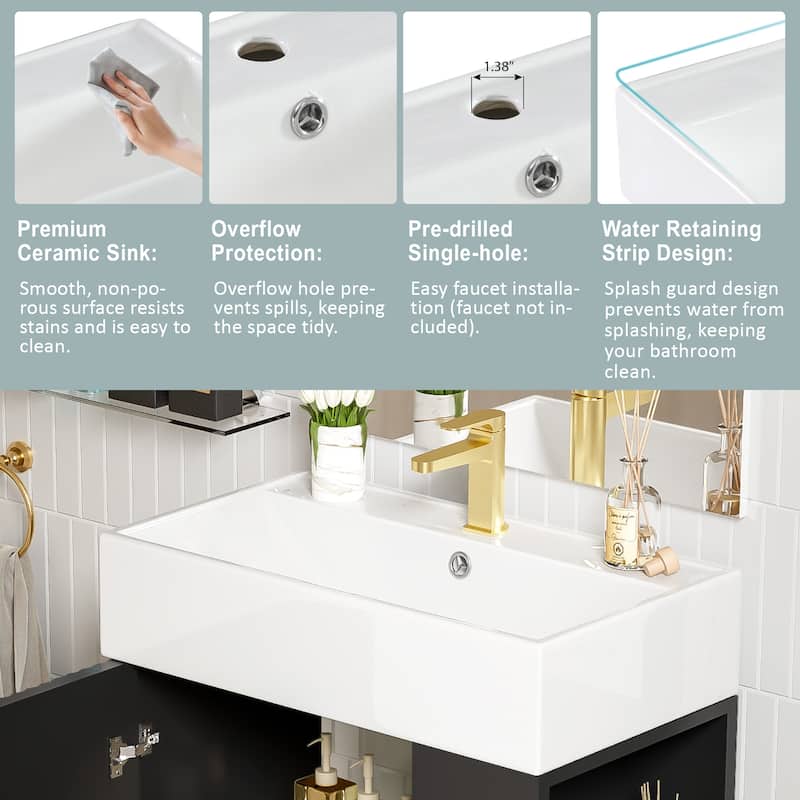 GDFStudio - Aria Wood & Ceramic Bathroom Vanity Combo Cabinet with Single Sink