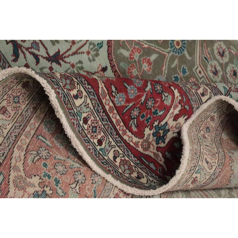 Hand Knotted Oriental 100% Wool Carpet Traditional Floral Greys & Charcoal Tabriz Area Rug - 13' 1'' X 9' 7''