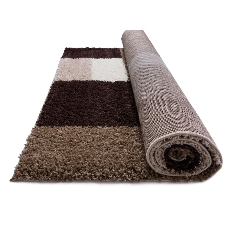 Well Woven Modern Brown Geometric Squares Area Rug - 5' x 7'2"