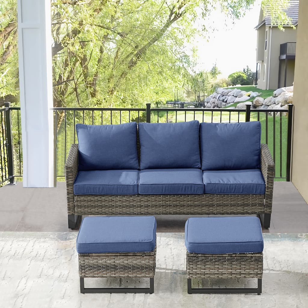 Gymojoy Outdoor Patio Wicker Sofa with Ottomans