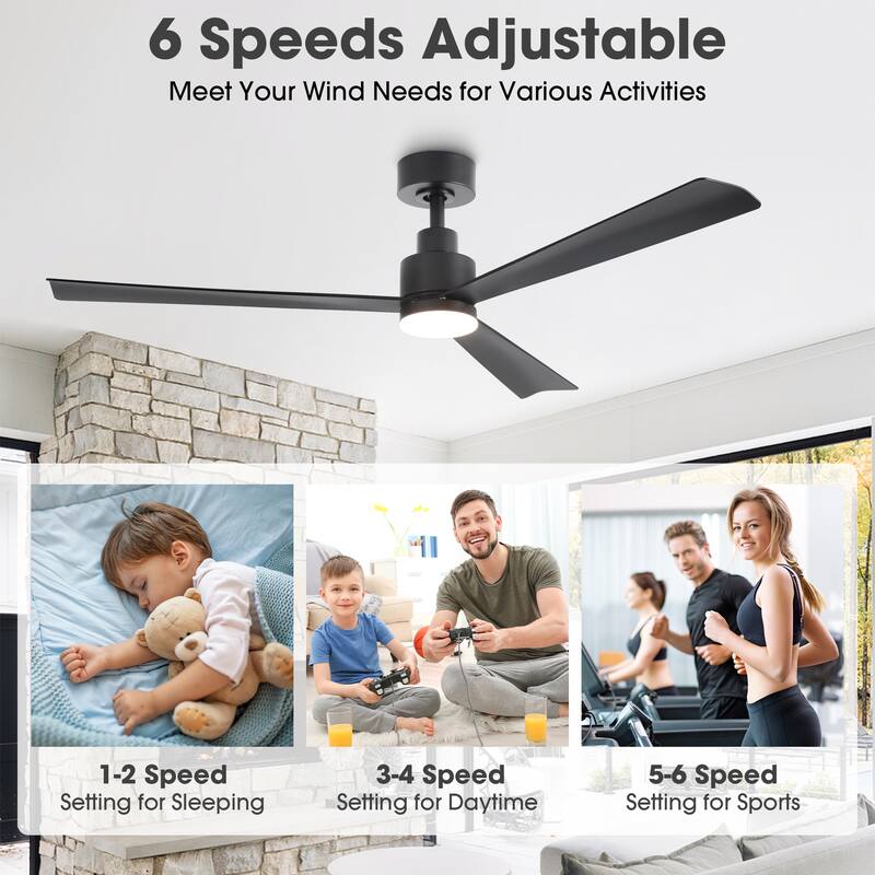52" Modern Integrated LED Black Ceiling Fan with Light and Remote