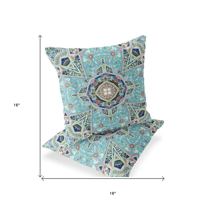 HomeRoots Set of Two 16" X 16" Green and Brown Blown Seam Floral Indoor Outdoor Throw Pillow - 16.00' X '16.00' X '5.00
