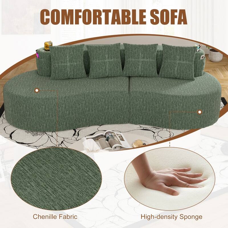 Chenille Upholstered Curved 3 Seat Minimalist Compressed Modular Sectional Sofa