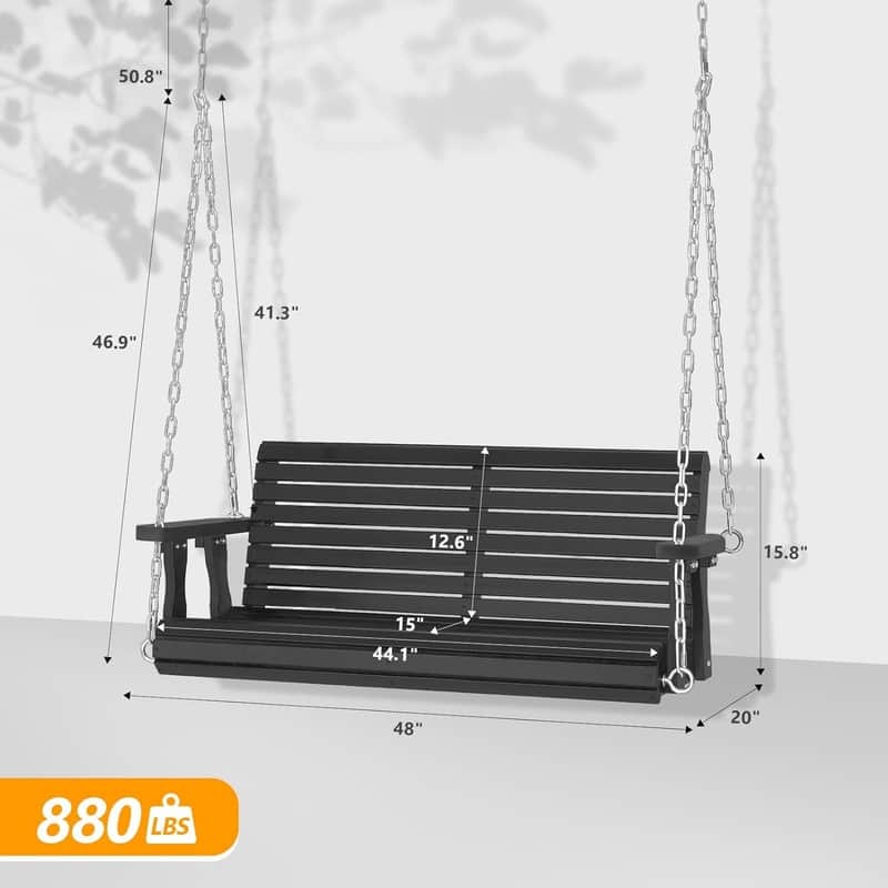 4ft Upgraded Outdoor Acacia Porch Swing, Heavy Duty 880 LBS Wooden Hanging Chair with Adjustable Chains for Yard - N/A