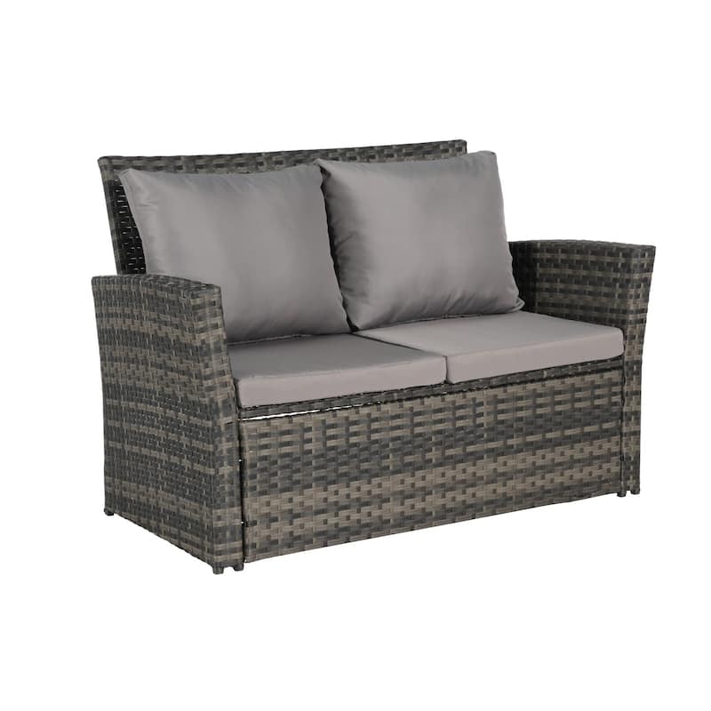 4-Piece Outdoor Grey Wicker Conversation Sofa Set with Coffee Table