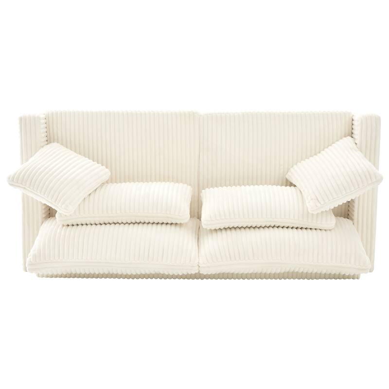 Modular Loveseat Sectional Sofa, 80.3" Corduroy 2-Seater Couch, Modern Square Armrest Sofa with Wooden Leg and Pillows