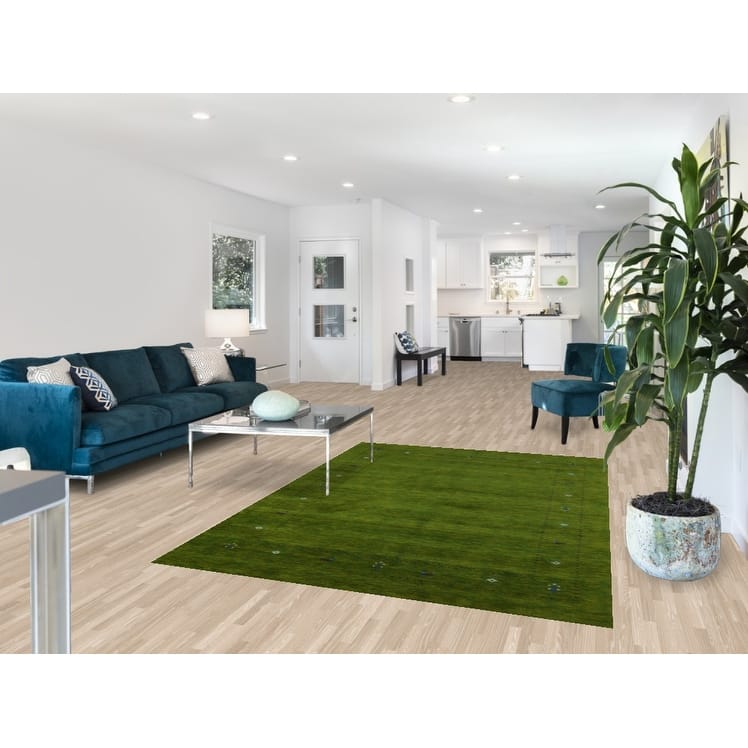 Green Gabbeh Area Rug Hand-Knotted Wool Carpet - 5'3" x 7'7"