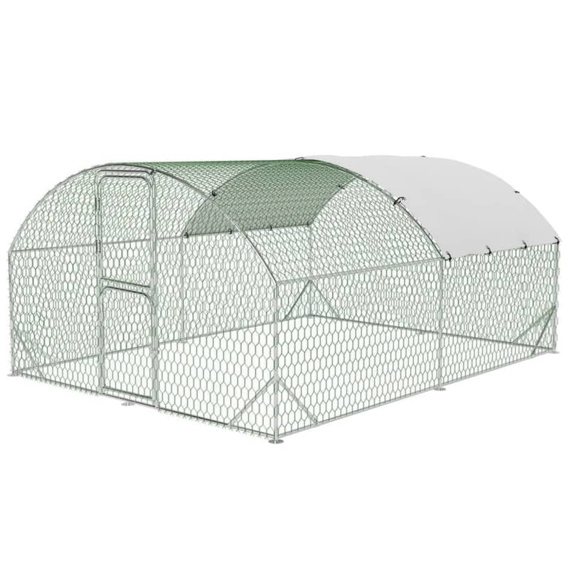 Metal Chicken Coop with Cover Large Walk-in Chicken Runs with ribs - 9.8*13.1*6.6FT