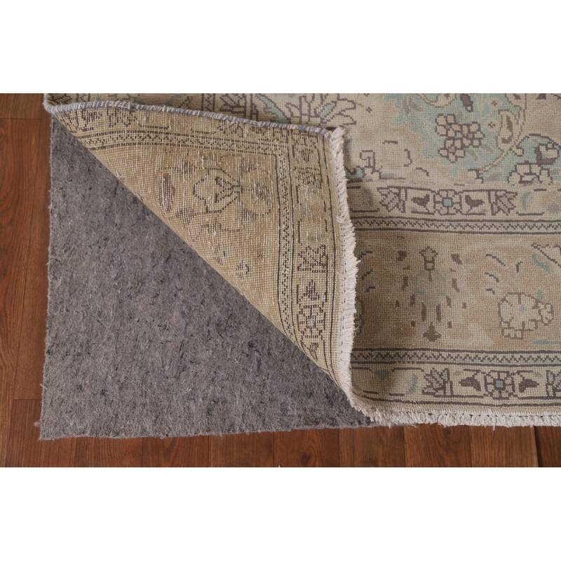 Hand Knotted Oriental 100% Wool Carpet Traditional Floral Beige & Ivories Tabriz Area Rug - 9' 5'' X 6' 2''