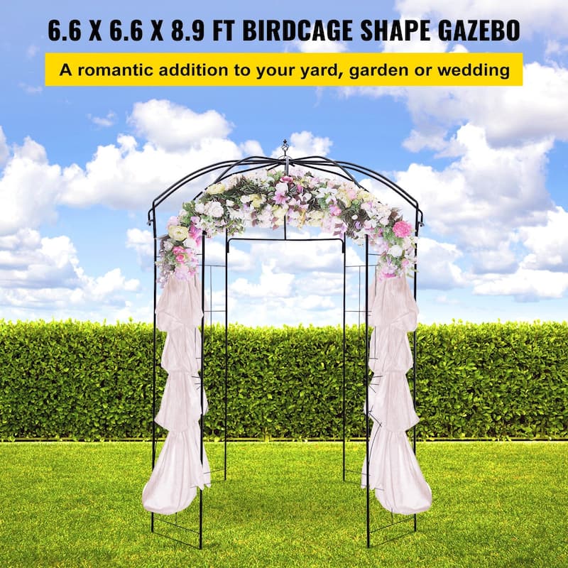 Outdoor Metal Garden Arbor Arch, Birdcage Trellis for Climbing Plants