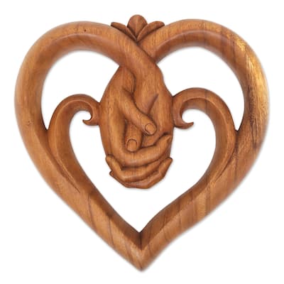 Novica Handmade Peace Begins With Love Wood Relief Panel