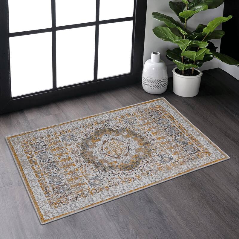 LOOM & LUXE Collection 2X3 Cream/Ivory/Medallion Non-Shedding Area Rug - 36" D x 24" W x 0.28" H