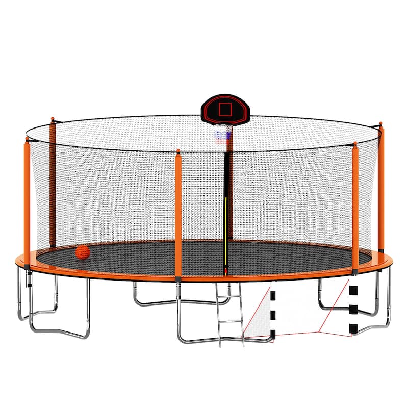 16FT Trampoline with Basketball Hoop pump and Ladder(Inner Safety Enclosure) with soccer goal