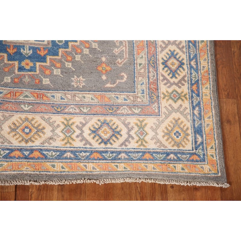 Geometric Kazak Oriental Area Rug Hand-Knotted Wool Carpet - 4'1"x 6'0"