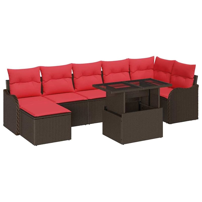 vidaXL 8 Garden Sofa Set with Cushions Black/Brown/Grey Poly Rattan - 113.2 x 48.2 x 27.2