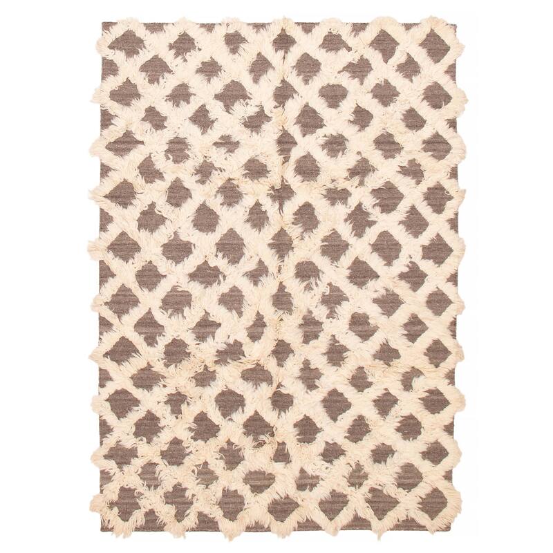 ECARPETGALLERY Flat-Weave Marrakech Cream, Taupe Wool Kilim - 6'11 x 9'9 - Cream/ Taupe - 6'11 x 9'9