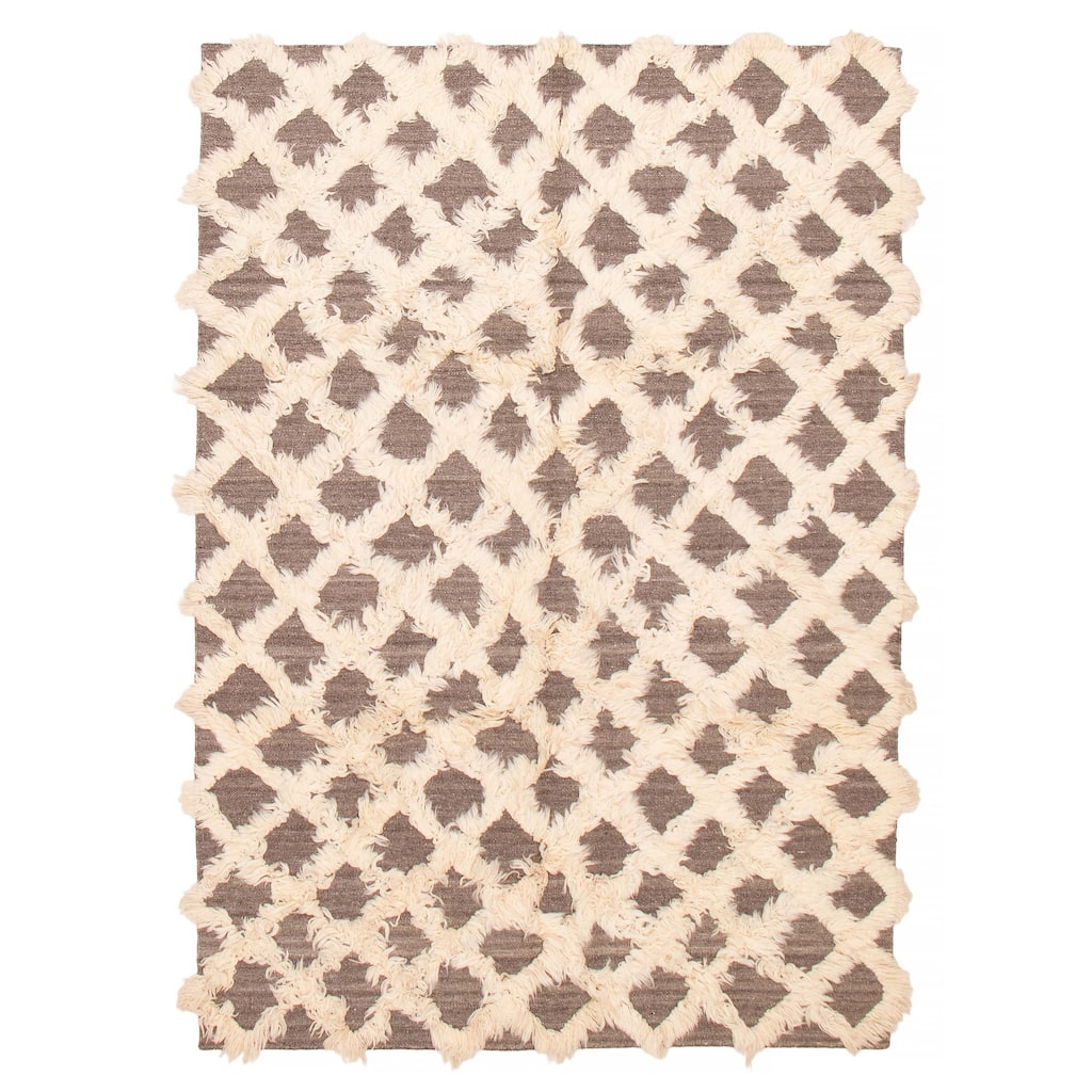 ECARPETGALLERY Flat-Weave Marrakech Cream, Taupe Wool Kilim - 6'11 x 9'9