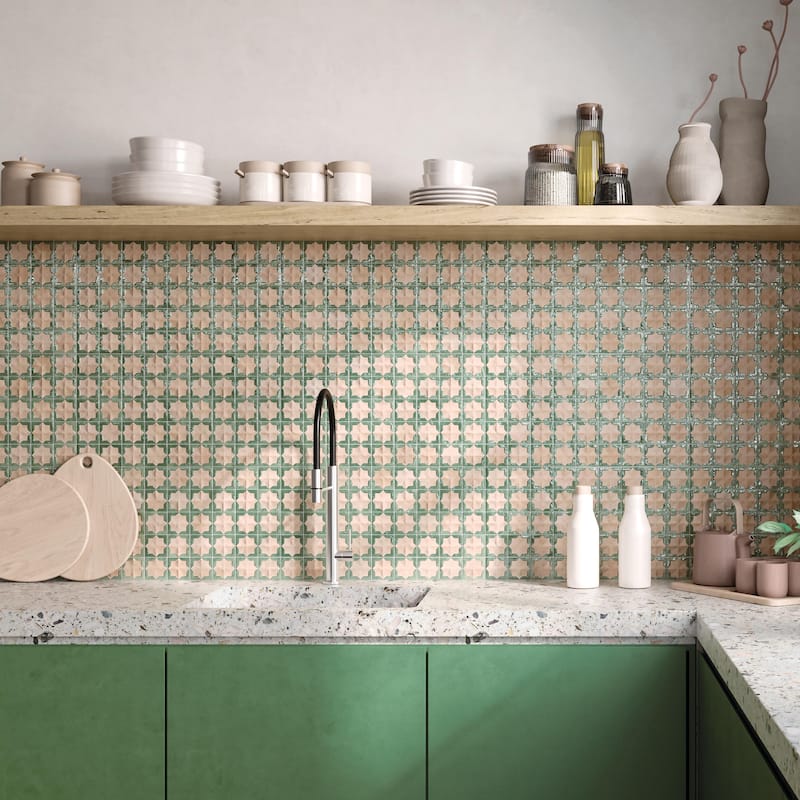 Merola Tile Tetuan Astre Cotto Emerald 12-1/8" x 21-7/8" Porcelain Wall Tile - Case (7 Tiles)