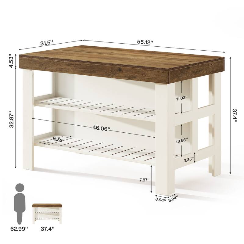 Kitchen Island with Seating and Storage Shelves