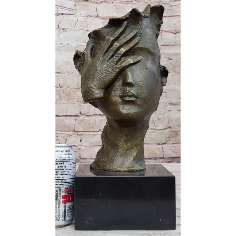 Abstract Surrealist Bust Sculpture Face W/ Hand Bronze Statue Decor Salvador Dali