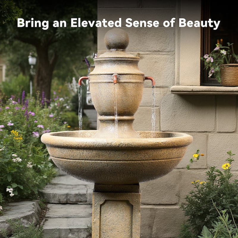 2-Tier Water Fountain, Outdoor, Sand Stone Look with Pump for Home Garden Yard Decor