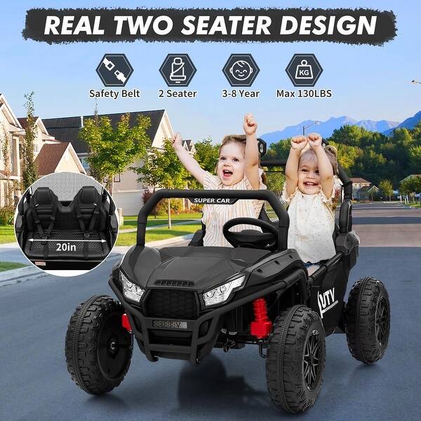 slide 2 of 25, 24V Ride On Car Utv 2 Seater, Off-Road Kids Electric Vehicles with Metal Frame Black