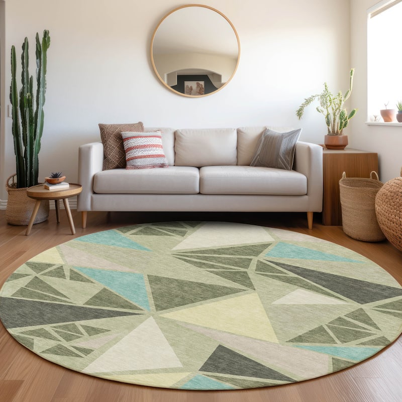 Machine Washable Indoor/ Outdoor Abstract Mosaic Chantille Rug - Aloe - 8' x 8'