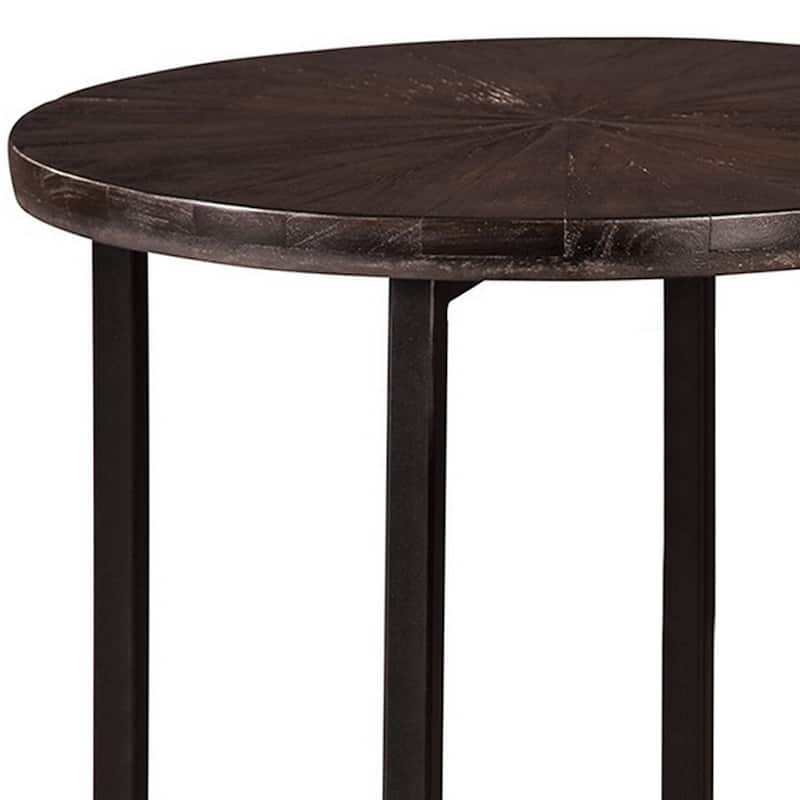 Round Wooden Top Metal Accent Table, Set of 2