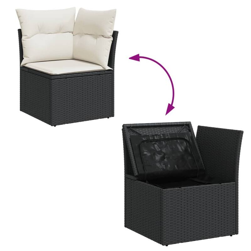 vidaXL Garden Sofa Set Black PE rattan, Powder-Coated Steel, Acacia wood - 24.4 x 24.4 x 27.2
