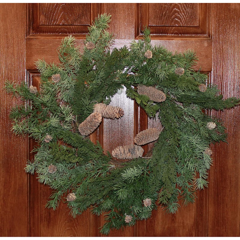 24" Artificial Christmas Pine, Hemlock and Pinecone Wreath - 24