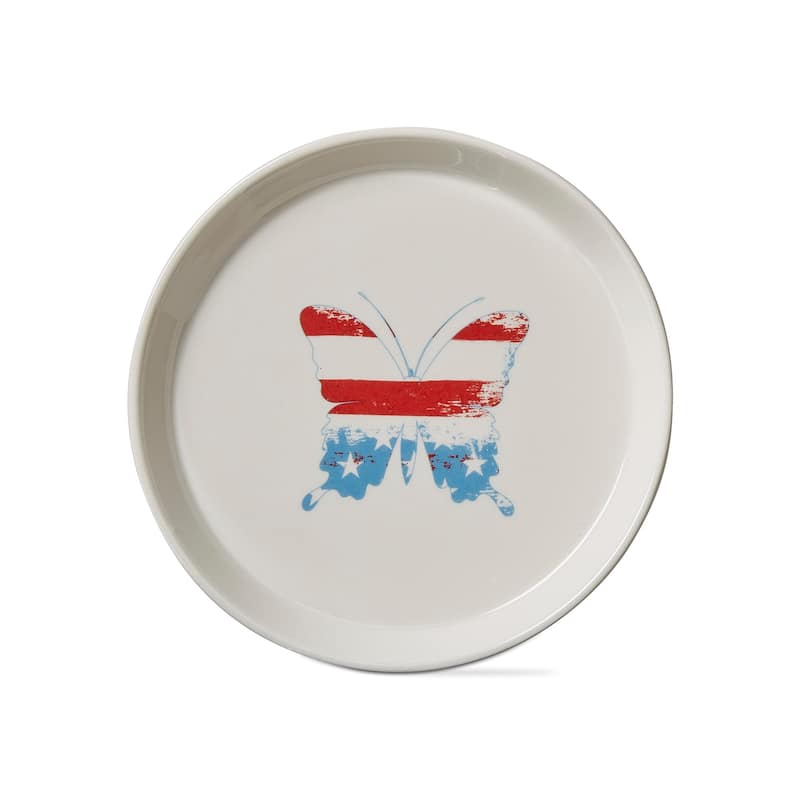 Butterfly Multicolor Ceramic Appetizer Plates - Summer Dining Dish, Dishwasher Safe, 7" Diameter, Set of 4