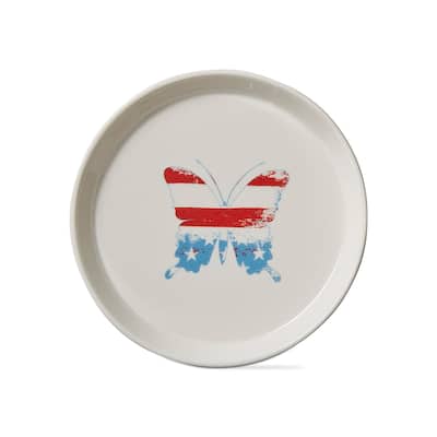 Butterfly Multicolor Ceramic Appetizer Plates - Summer Dining Dish, Dishwasher Safe, 7" Diameter, Set of 4