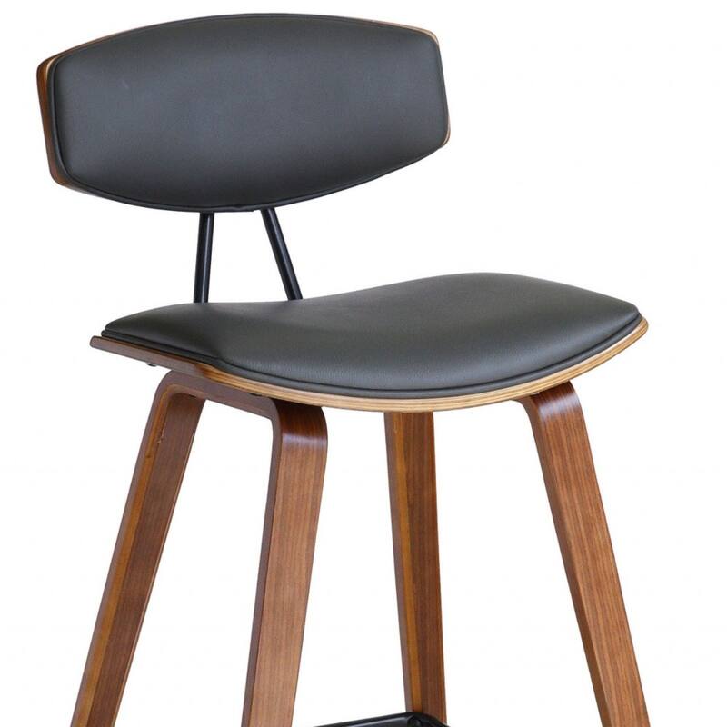 Iron Low Back Fabric Counter Bar Stool with Footrest and Wood Finish - 19” x 16” x 36” (D x W x H)