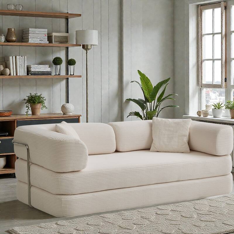 Convertible Floor Sofa Bed, 5-in-1 Modular Compressed Couch with Blanket Pillow, Corduroy Foam Sleeper