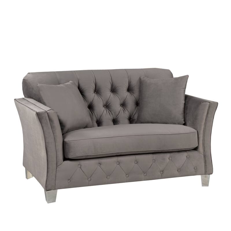 Corrie Grey Velvet Fabric Button Tufted Sofa and Loveseat Set