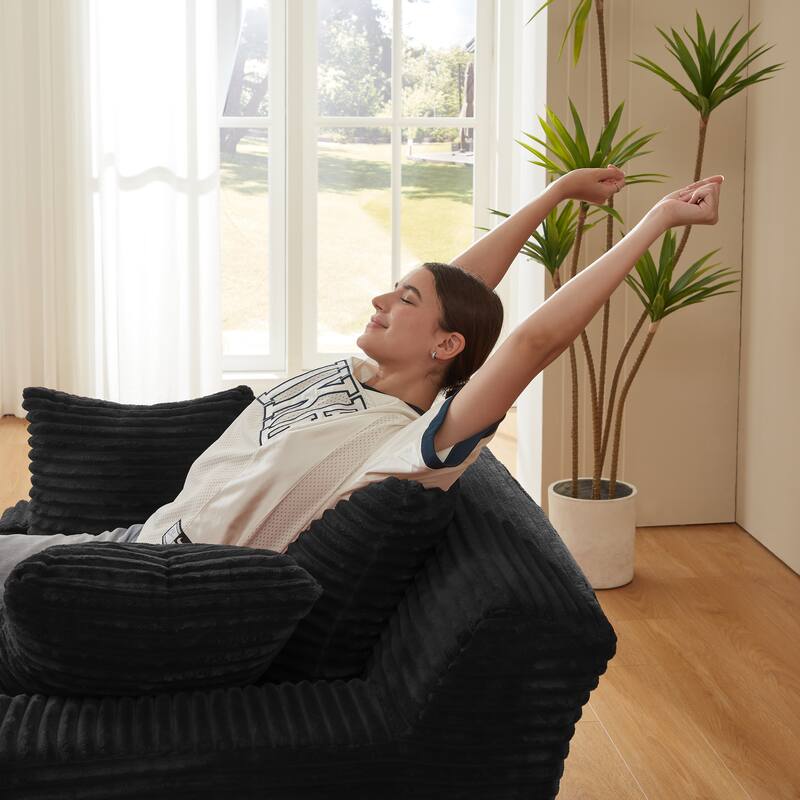 Indoor Oversized Corduroy Chaise Lounge Chair, Black, No Assembly Needed