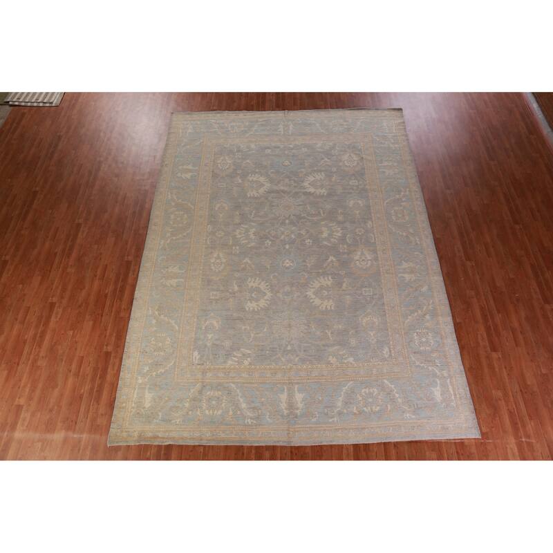 Hand Knotted Oriental 100% Wool Carpet Transitional All-Over Greys & Charcoal Oushak Area Rug - 13' 10'' X 10' 1''