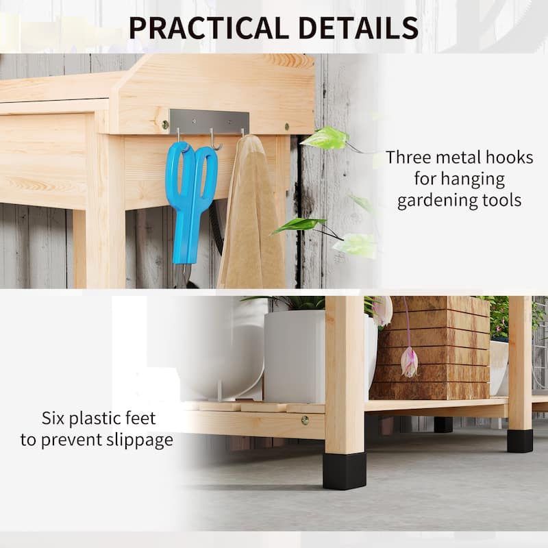 Outsunny Potting Bench Table, Includes Removable Outdoor Sink Station with Hose Hook Up, Wooden Work Station