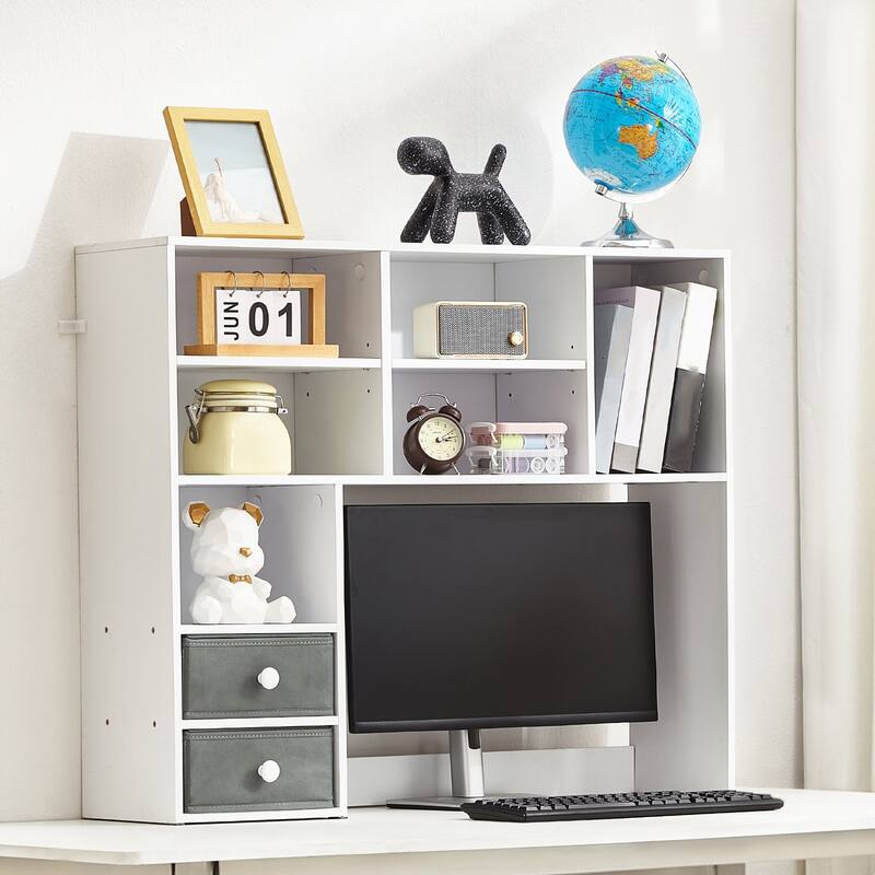 Particle Board Desktop Bookshelf Hutch, 3-Shelf Organizer and Office Storage Rack - 37.0" L x 10.0" W x 31.1" H