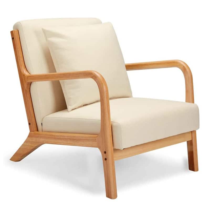 Jomeed Oak Wood Frame Mid Century Modern Accent Chair for Living Room, Beige - 13.9