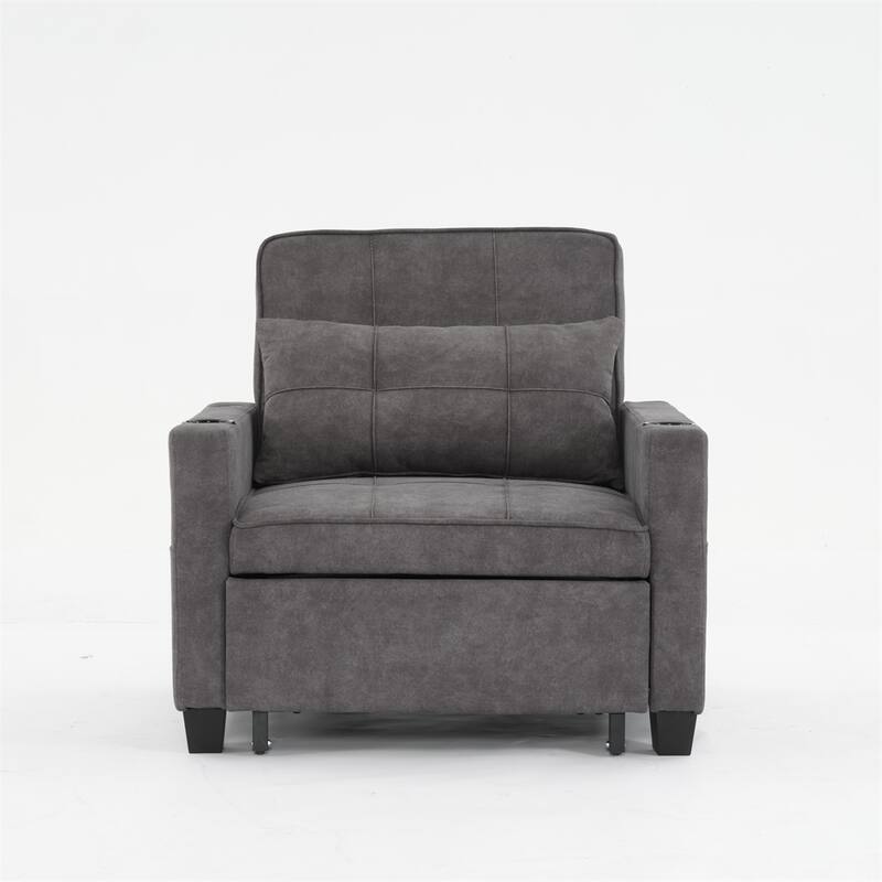 3-in-1 Pull Out Convertible Sleeper Chair w/ USB Ports,Wear Resistant