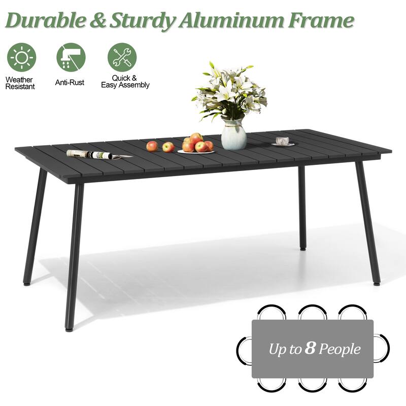 Outdoor Patio Rectangular Aluminum Dining Table Set with Umbrella Hole with Rattan Chair
