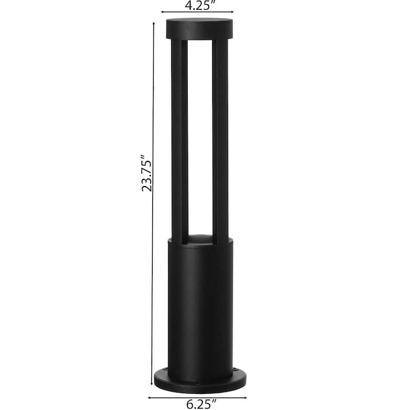 Round Black LED Garden Aluminum Light, Decorative Outdoor Bollard Light for Garden, Pathway, and Driveway