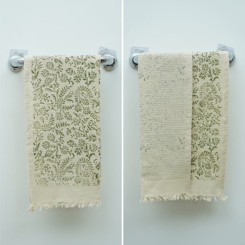 Fabdivine Hand Block Floral Print Waffle Weave Kitchen, Dining Room Use, Gift Hand Towel