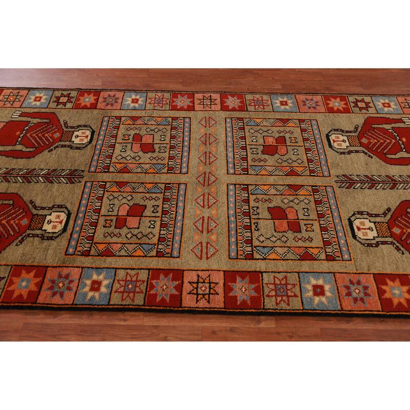 Hand Knotted Oriental 100% Wool Carpet Traditional Tribal Yellow & Gold Heriz (serapi) Runner Rug - 9' 10'' X 4' 1''