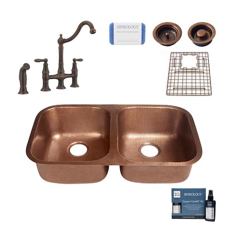 Kandinsky 32.25" Undermount Copper Kitchen Sink with Bridge Faucet and Drains