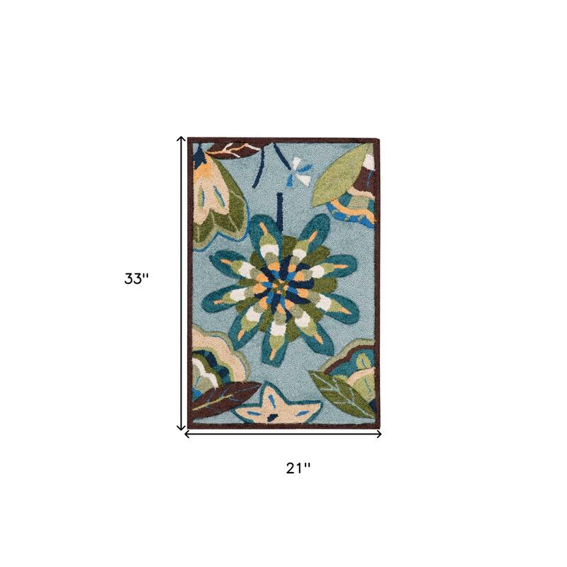 HomeRoots Botanical Leaves Contemporary Rectangle Area Rug - 33.00 in. x 21.00 in. x 0.25 in.
