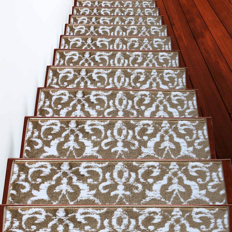 SUSSEXHOME Floral Collection Stair Treads 9 in. x 28 in. - 7-PACK - Beige