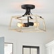 preview thumbnail 10 of 9, 12.6 in. 2-Light Black and Wood Farmhouse Open Cage Semi-Flush Mount Ceiling Light - 12.6"W